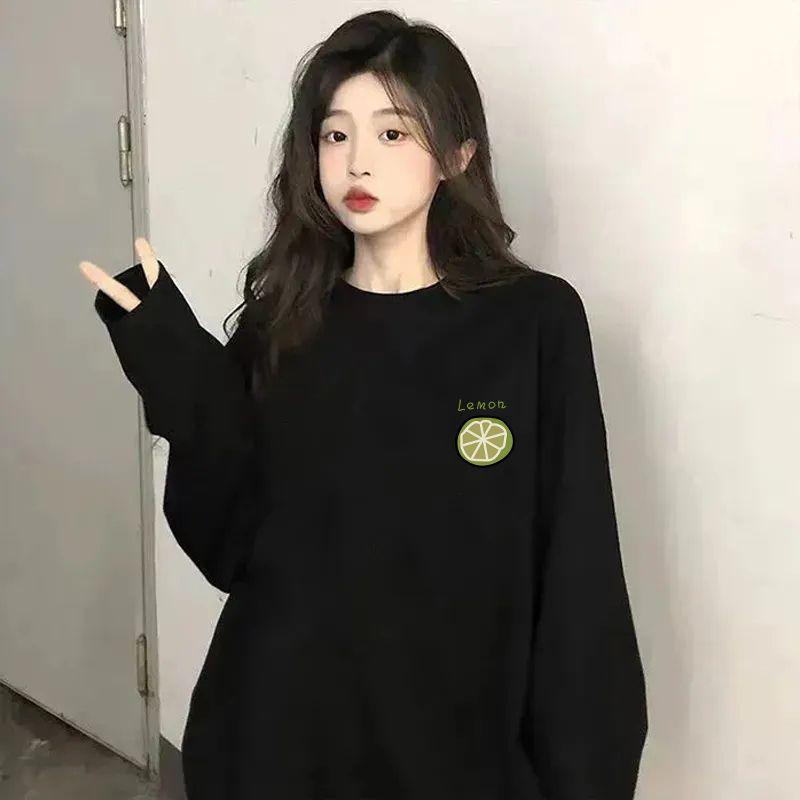 Women's Trendy Pure Cotton Long Sleeve Printed T-Shirt - New for Spring/Autumn 2025, Round Neck, Loose Fit Base Layer