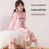 Girls' Summer Cotton Pajama Set - Long Sleeve & Pants, Antibacterial Homewear for Big Kids and Little Girls, Air Conditioning Suit.