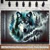 2D Blue Eyed Wolf Tapestry, Moonlit Forest Mountain Wall Hanging, Scenic Wildlife Decor