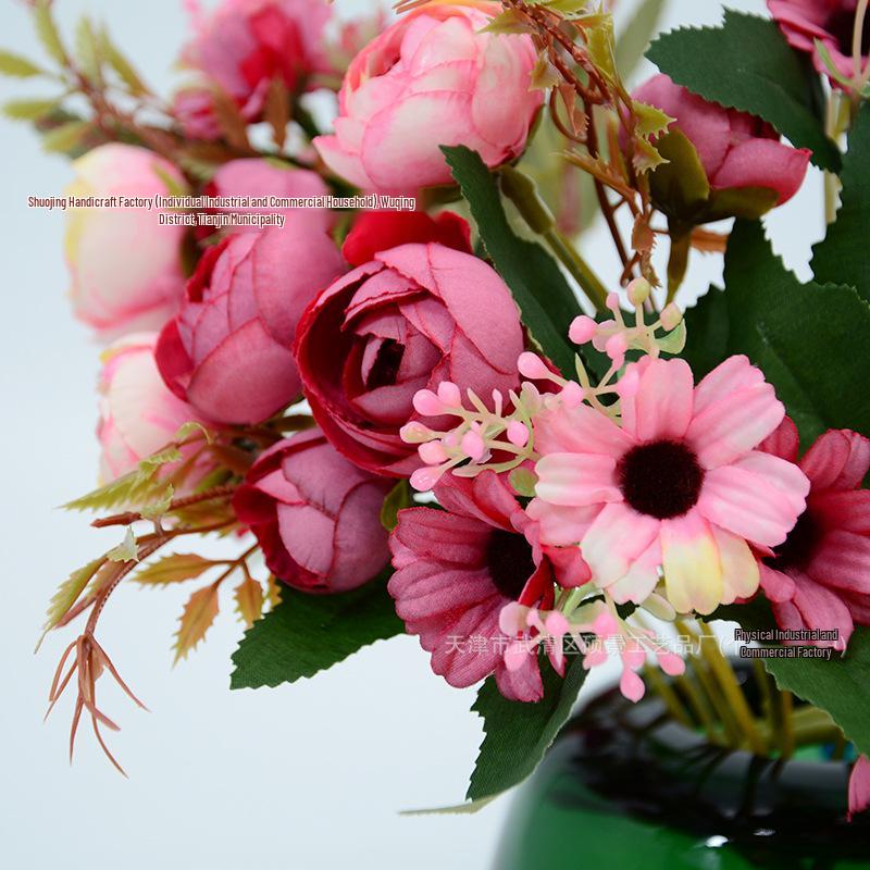 Autumn Colored 9-Head Artificial Tea Rose Bouquet for Wedding & Table Decoration