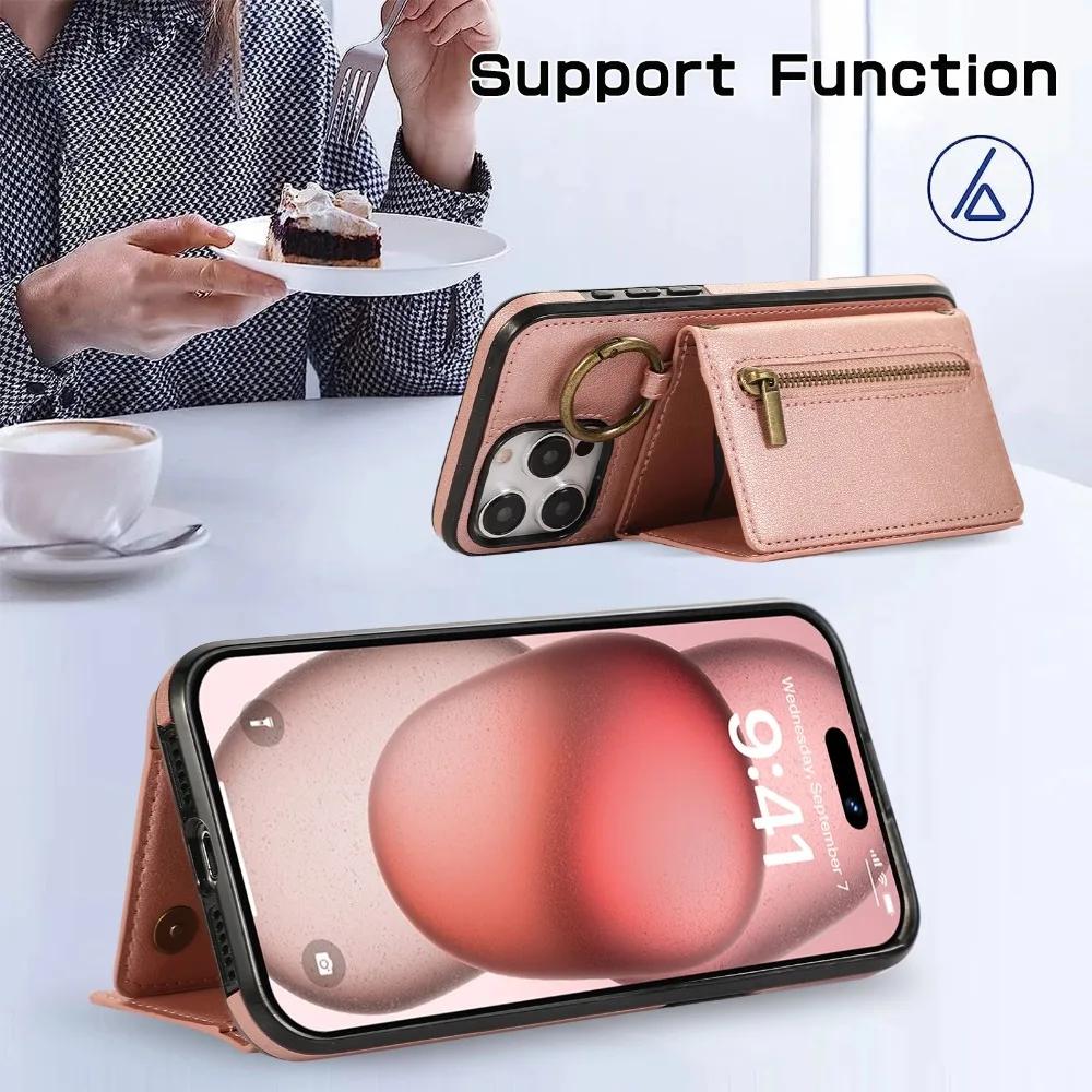 Crossbody Zipper Wallet Ring Kartenhalter Handyhülle für iPhone 16 SE 16 15 14 13 12 11 Pro Max XS X XR 7 8 Plus Lederhülle