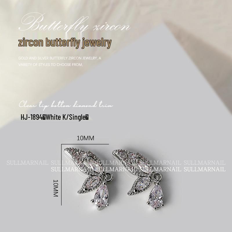 Butterfly Zircon Nail Art Jewelry: Pearl, Ribbon, Gold & Silver Pendant