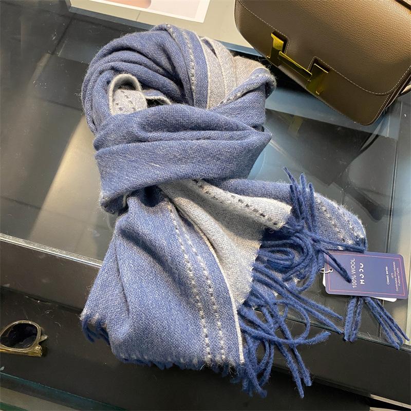 

New Autumn and Winter Double Sided and Two Color Wool Scarf for Women Korean Style High End and Versatile Thickened and Warm Scarf Shawl