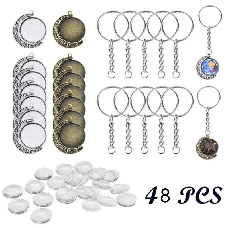 

WTEMPO Keychain Molds Kit Pendant Tray Round Frame DIY Crafts Making Epoxy Resin Molds Photo Frame Pendant Molds for Making Commemorative Gifts 48pcs*2set різнокольоровий
