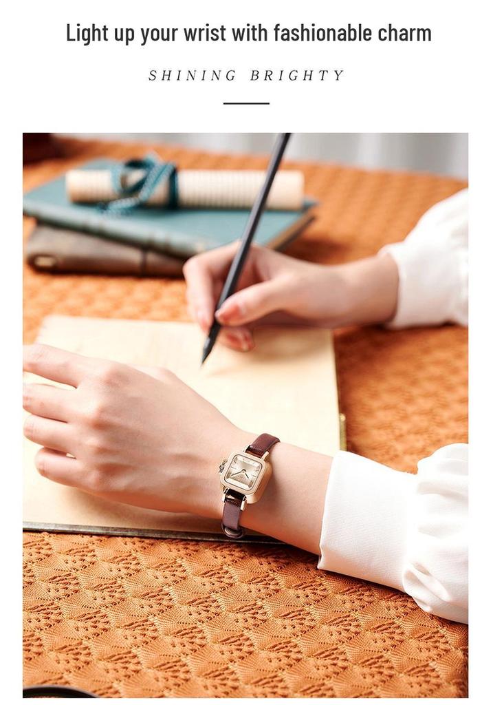 Sanda Women's Light Luxury Square Quartz Watch: Fashionable, Waterproof, Simple Leather Strap.
