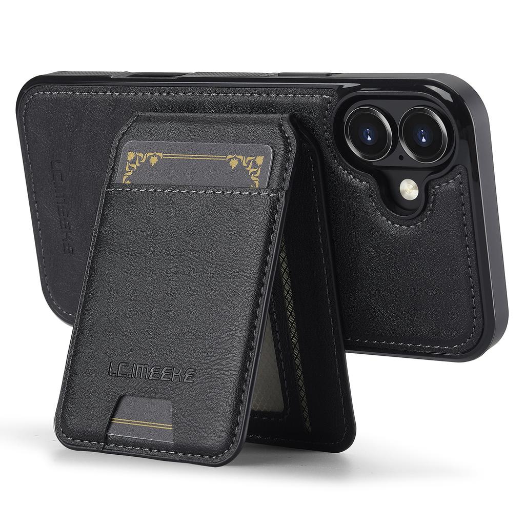 LC.IMEEKE L3 For iPhone 16 Magnetic Case Detachable Card Holder Leather+TPU Mobile Cover