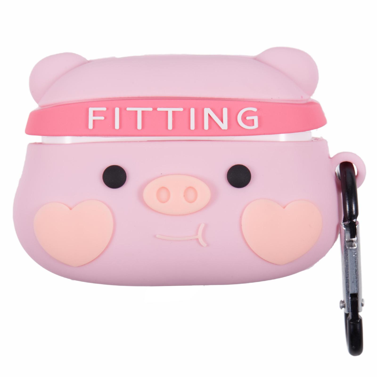 

For Apple AirPods Pro Bluetooth-compatible Earphones Silicone Cover Pig Head Protective Case with Carabiner A