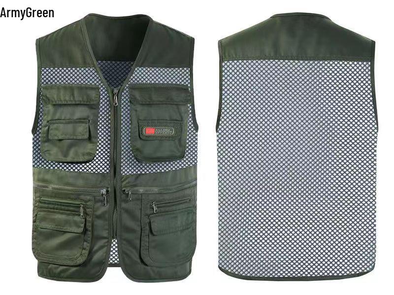 Vestă de vară pentru bărbați, din plasă, cu buzunare multiple, fără mâneci - Jachetă pentru fotografie în aer liber și pescuit, pentru bărbați de vârstă mijlocie și vârstnici