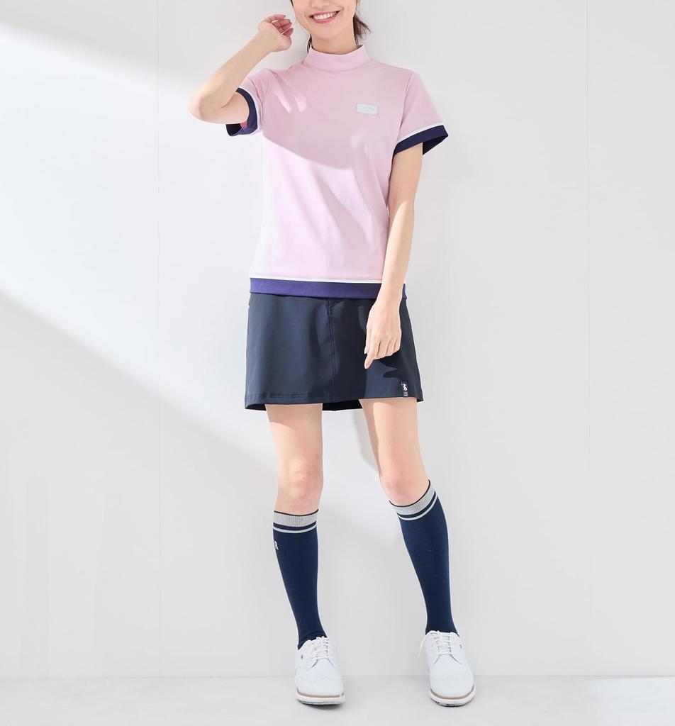 Jun Rope Mock Neck Short Sleeve Pullover with UV Cooling and Pink & Women's Color-Combo Protection, Quick-Drying, Touch, Anti-See-Through, (63)