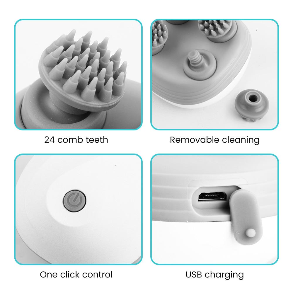 Electric Head Scalp Massager with 4 Kneading Massage Heads Body Deep Tissue Massager for Hair Growth Relaxtion and Cat Pet Claw