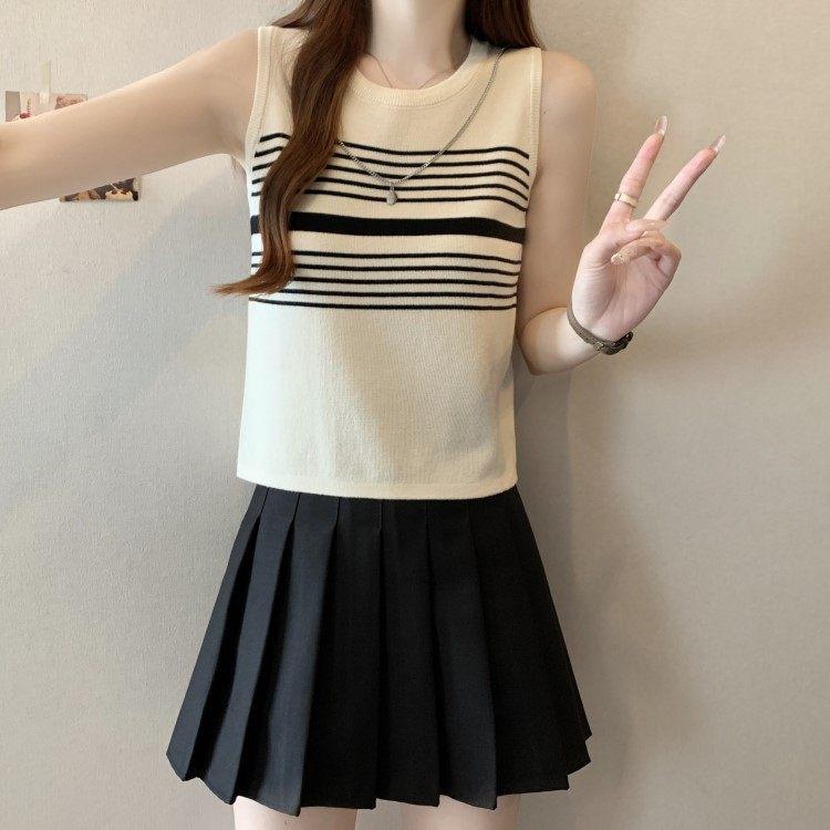 2026 Spring French Design Knit Vest Camisole - Women's Fashionable Striped Sleeveless Top