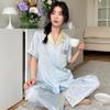 Sweet And Cool Girl Ice Silk Pajamas Women'S Summer Short-Sleeved Trousers Casual Lazy Style Loungewear Can Be Worn Outside