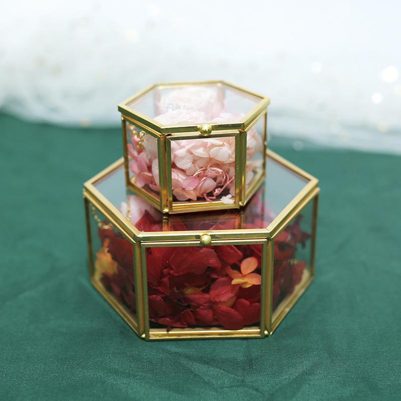 Hexagonal Engagement & Wedding Ring Box - Transparent Glass Jewelry Storage Gift Box