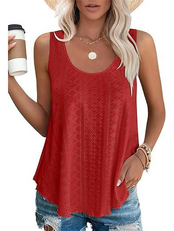 2024 Spring/Summer Sleeveless Hollow Jacquard Top - Women's Casual Round Neck Vest