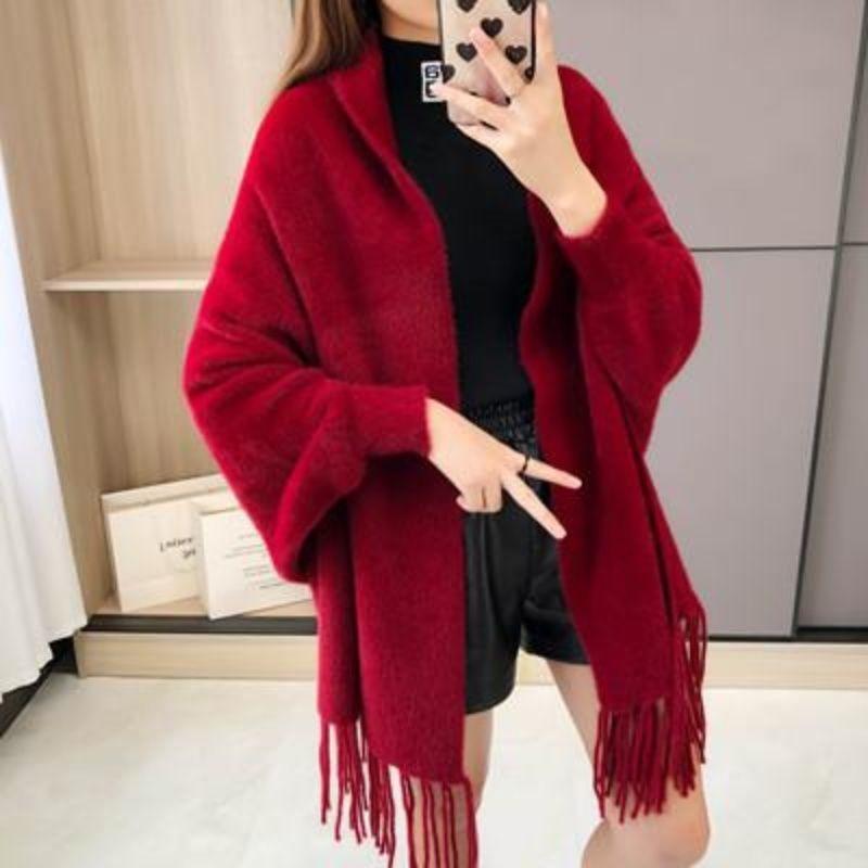 Imitated Mink Velvet Poncho Cheongsam Shawl Women Wear Casual Coat Autumn and Winter Women Cardigan Solid Velvet Cloak Female