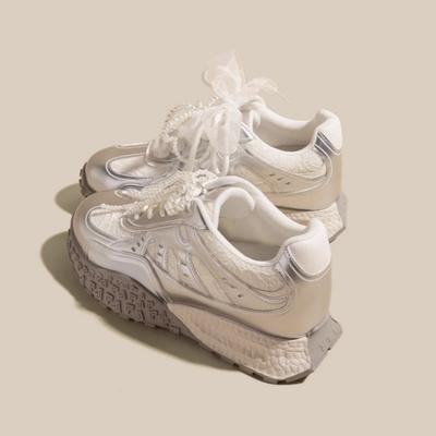 7 binnenhoogteverhoging dames nieuwe platform zilveren casual schoenen ballet wafel witte schoenen