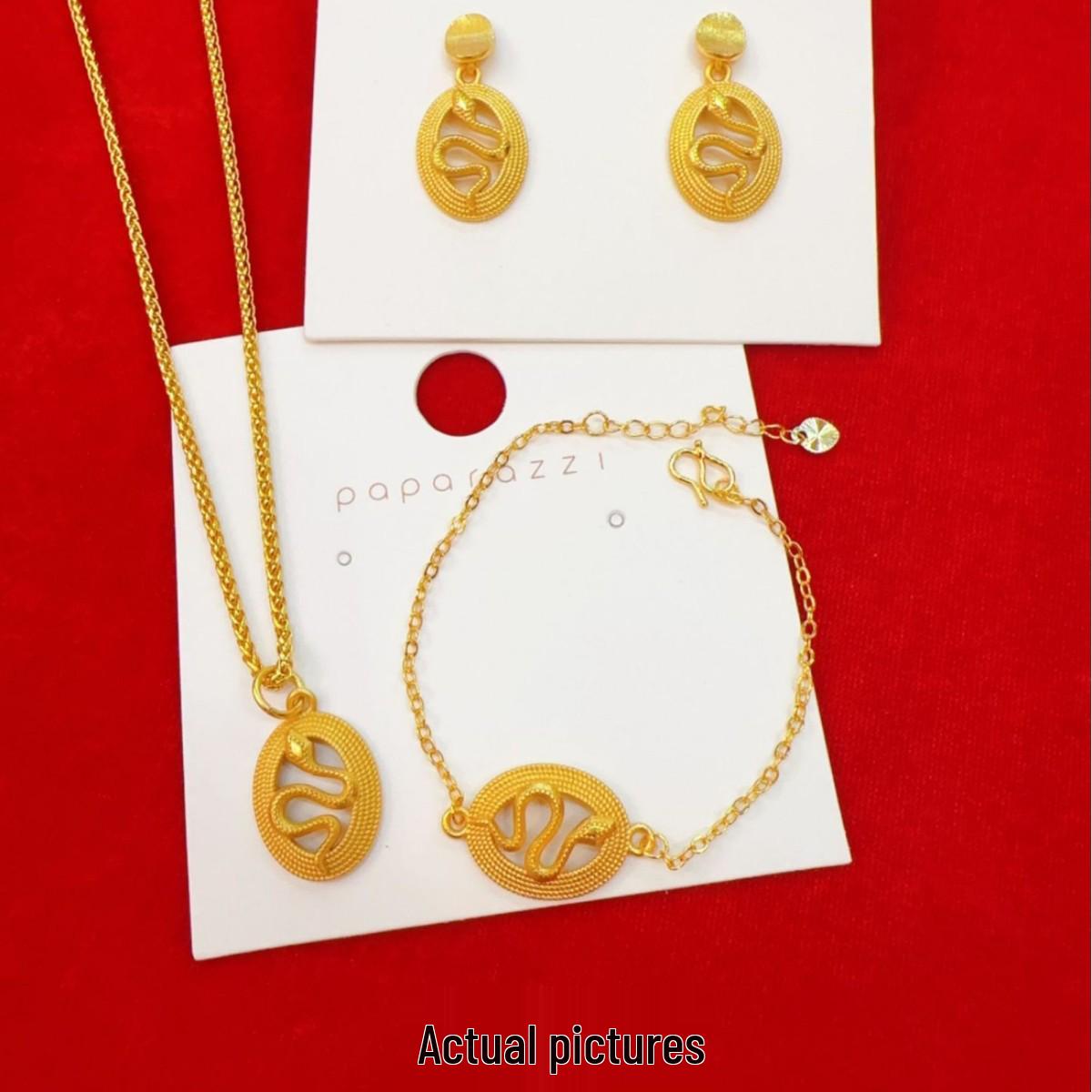 Вьетнамский Золотой Змея Зодиак Набор Украшений: Кулон, Браслет, Серьги Bracelet