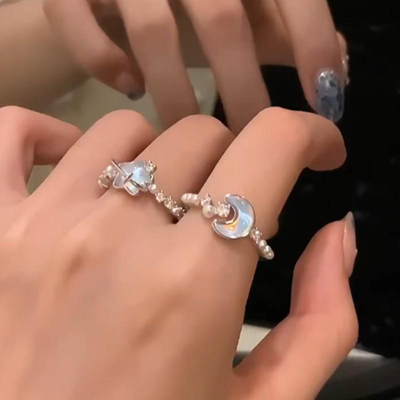 2025 Glacier Blue Star Moon Adjustable Niche Design Ring for Women