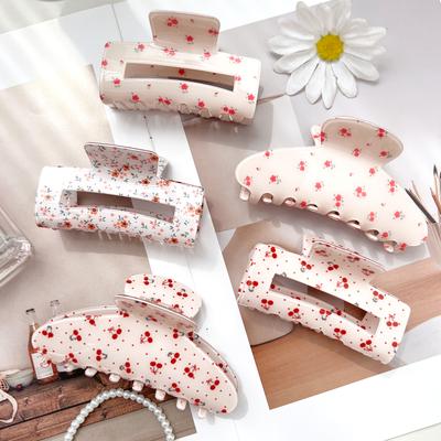 Rosa Süß Elegant Floral Kirsch Haarspange Set, Acryl Druck Schleife Gänseblümchen Haarnadeln für Frauen Sommer Floral Haarschmuck
