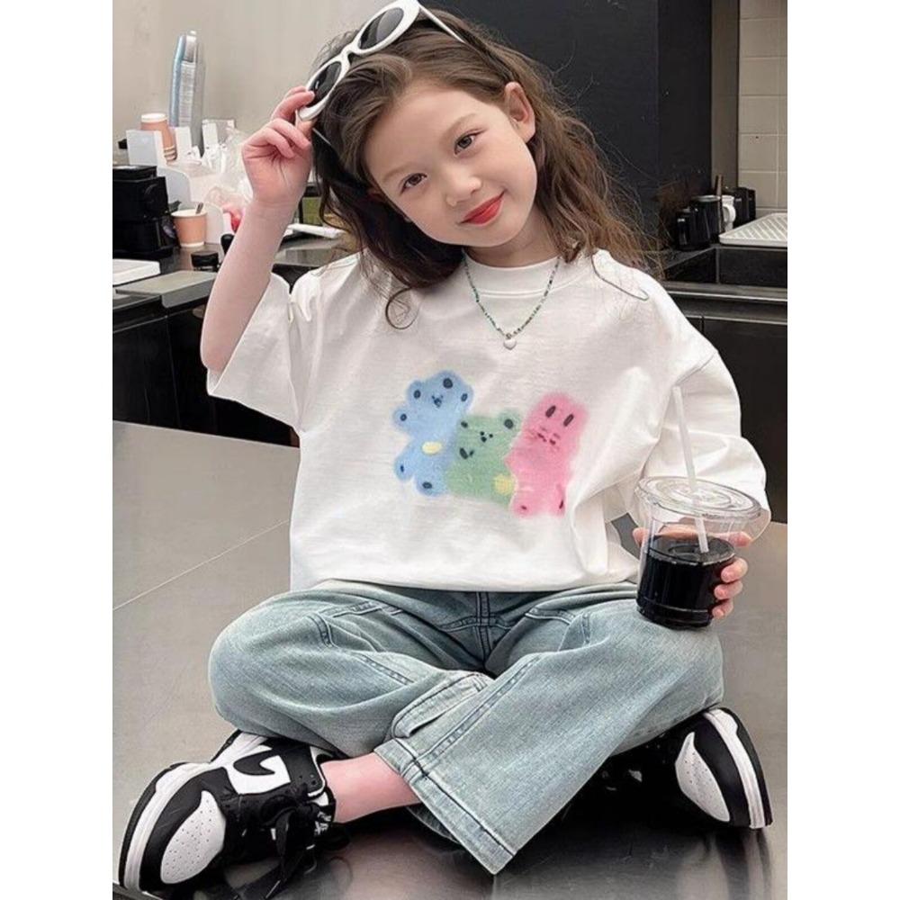 Girls' summer short sleeved T-shirt loose round neck fashionable top