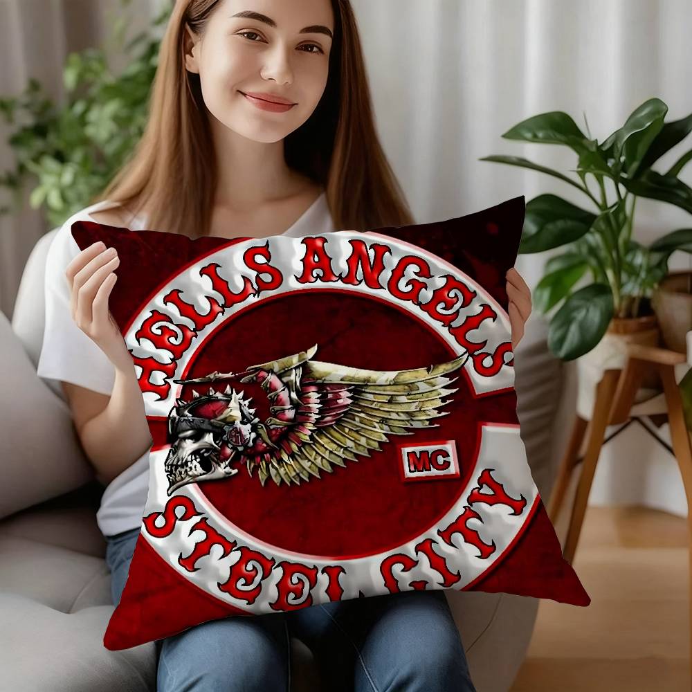 

Мото Подушка H-Hells Angels Наволочка Короткий Плюш Диван Декоративный Подарок Дом Двусторонняя Печать Подушка 12x12Inch