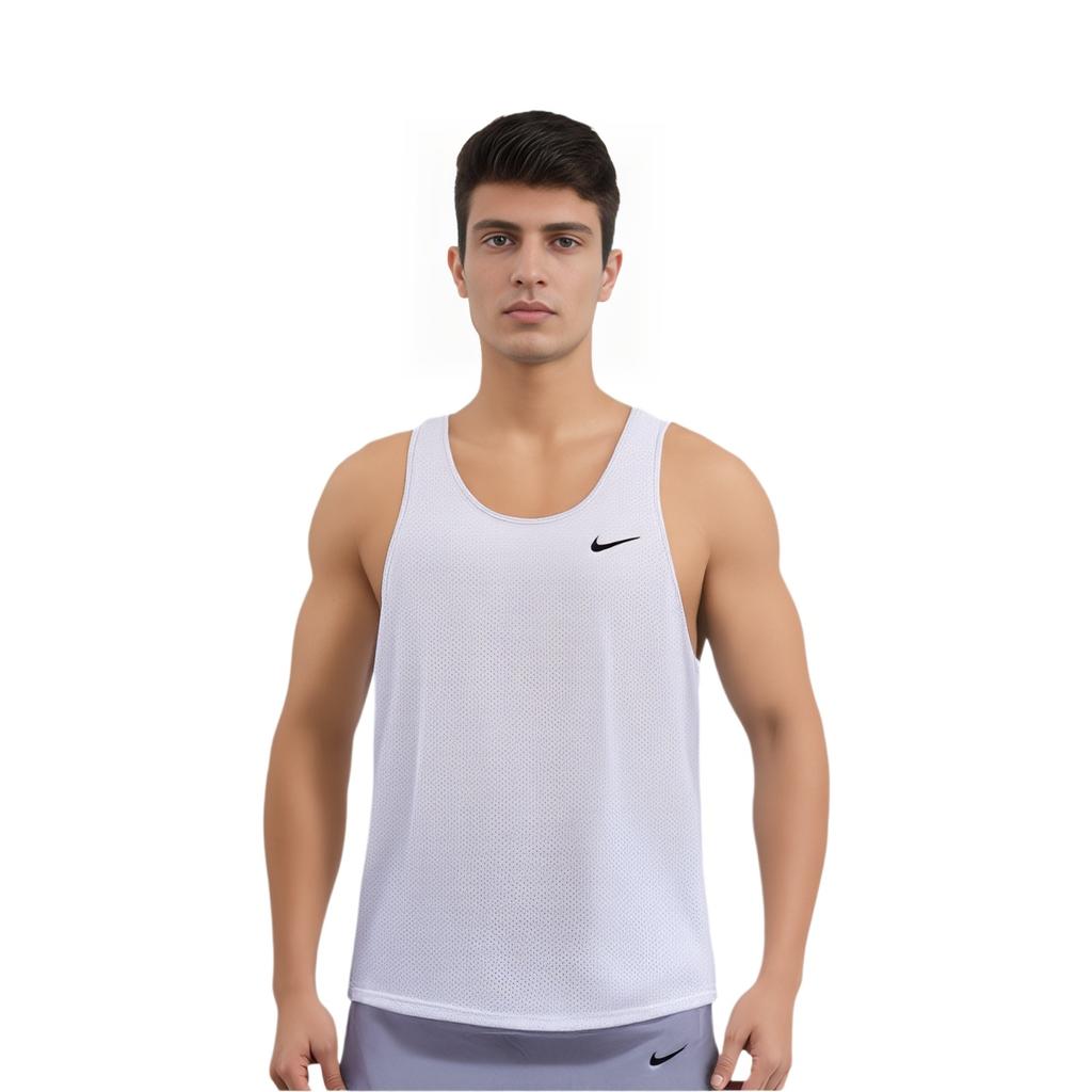 Nike Canotta a Rete Traspirante da Nuoto Uomo Top Bianco Nero HV7073-100