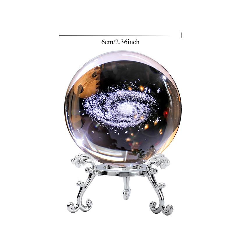 1SADA 3D vnitřní gravírování Ruské kolo Křišťálová koule Kreativní kovový spodní držák Galaxie Skleněná koule