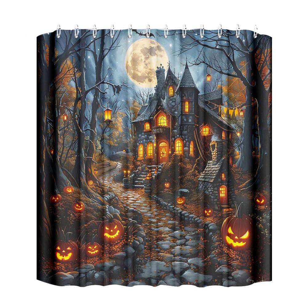 

Занавеска для душа на Хэллоуин, занавеска для душа в виде дома с привидениями, 71x71 дюйм, водонепроницаемая занавеска для душа в ванной с 12 крючками для домашнего декора