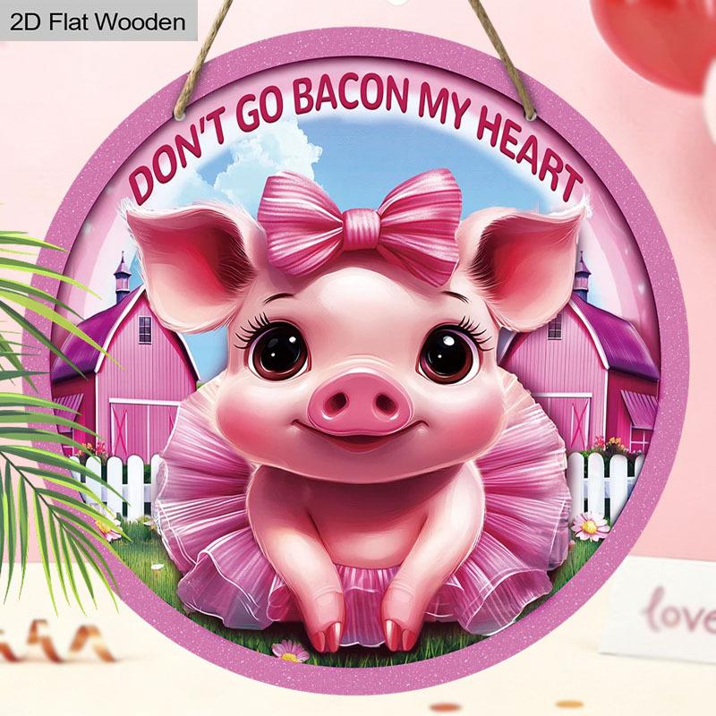 2D Flat 1pc Valentine's Day Pink Pig Wooden Hanging Ornament, Wall-Mounted Decor for Bar, Kitchen, Coffee, Home, Living Room, Office, Party