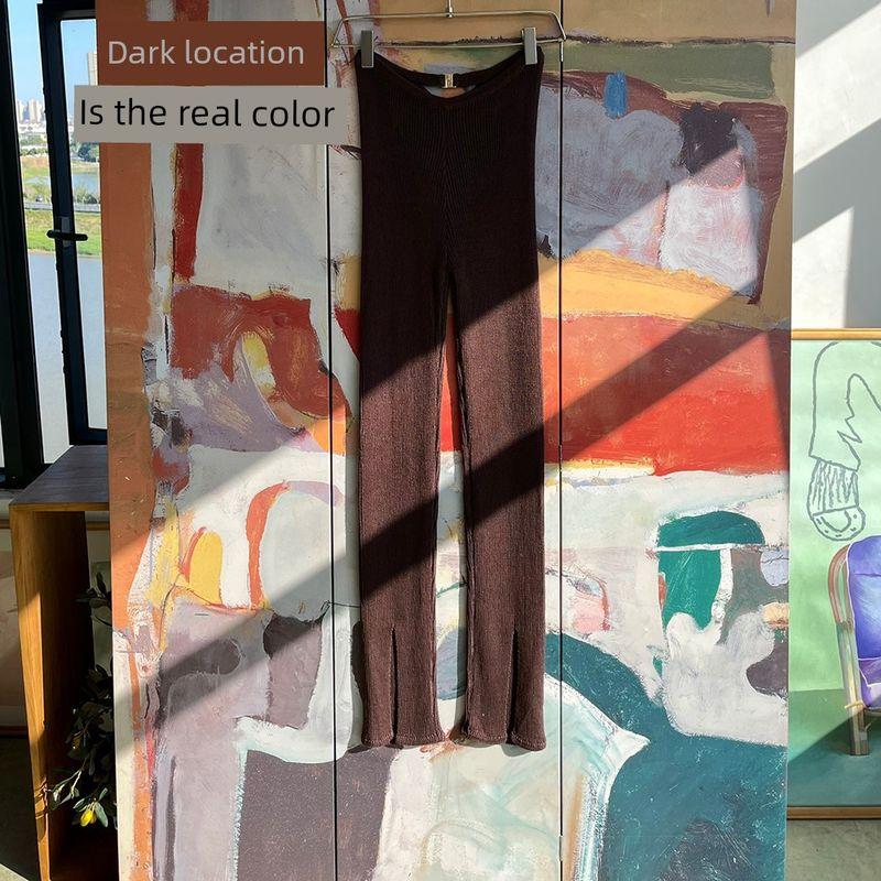 

Foreign Trade Original Order RUV * E Enlaz Knitting Split Trousers Long Loose Pants Straight-Leg Pants Skinny Pants Knitted Trousers Coffee M