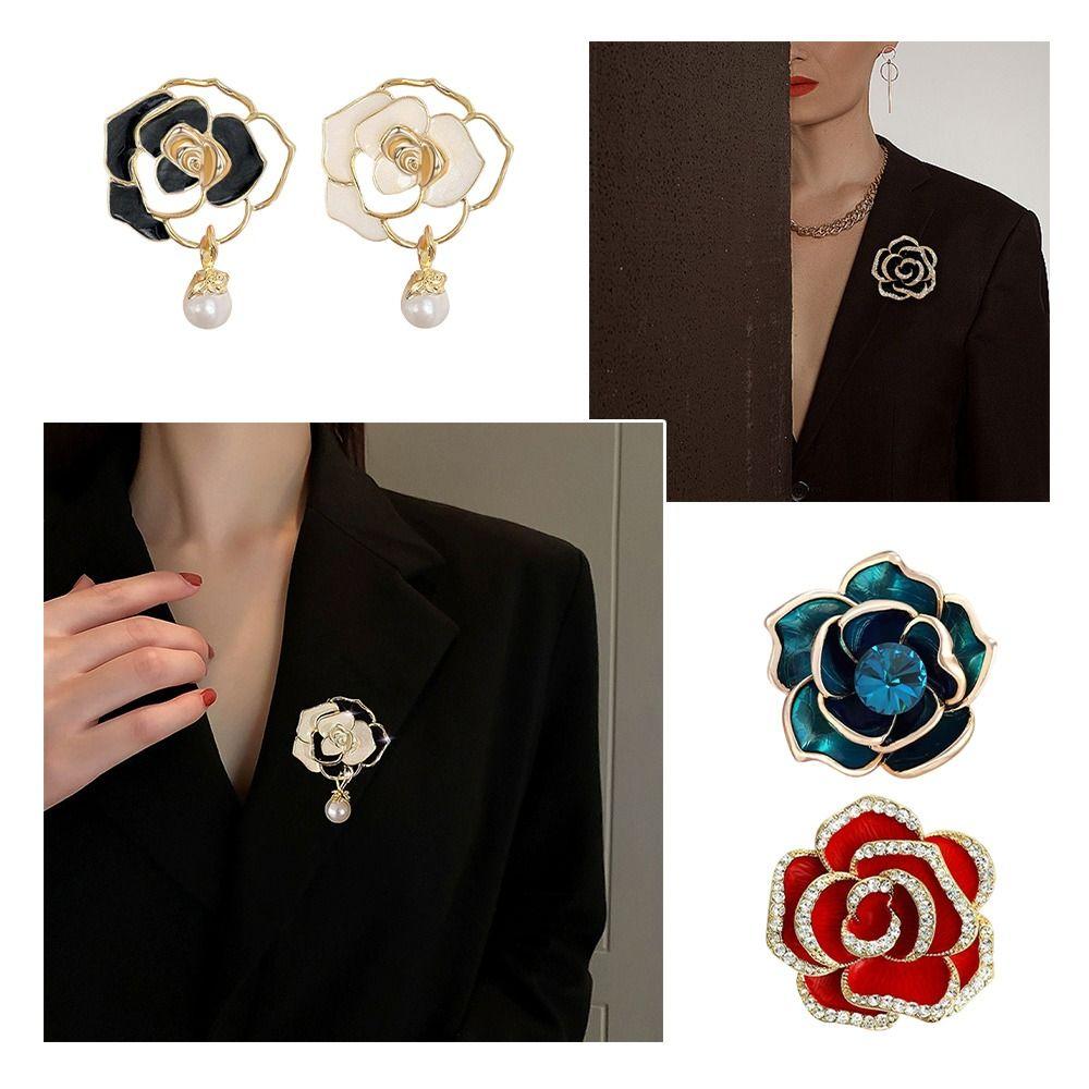 Enamel Design Enamel Camellia Brooch Golden And Black Floral Brooch  For Funerals and Mourning
