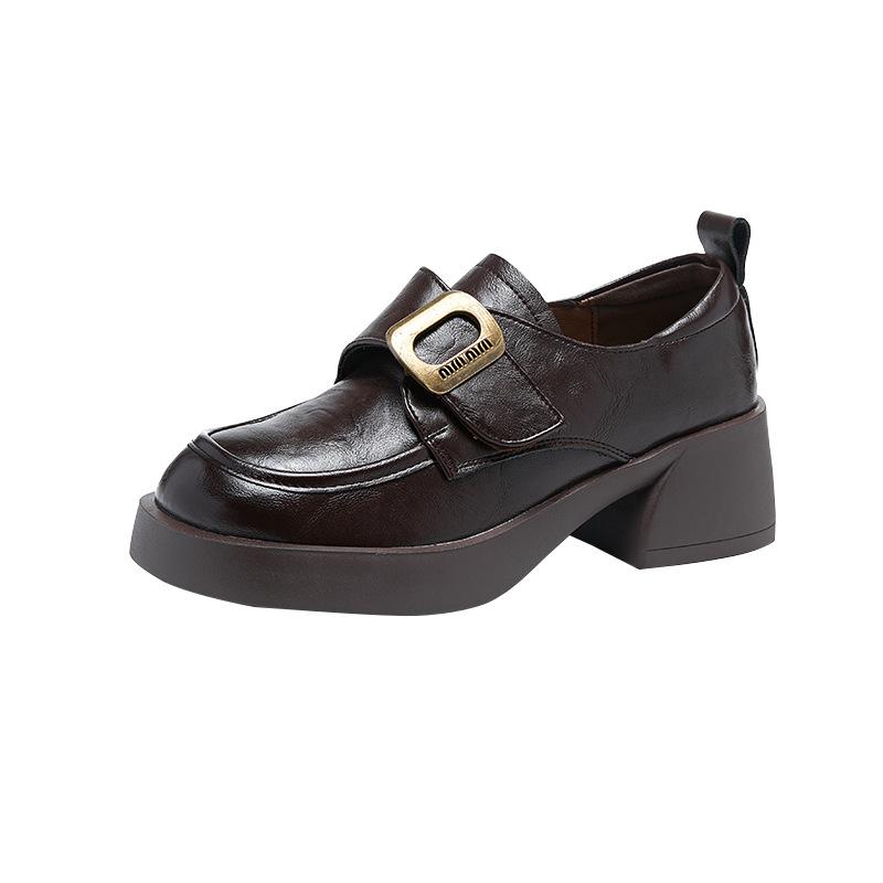 Spring and Autumn Leather Loafers Women's Korean Version of Platform Velcro Small Leather Shoes Women's Buckle Casual Small Single Shoes Women