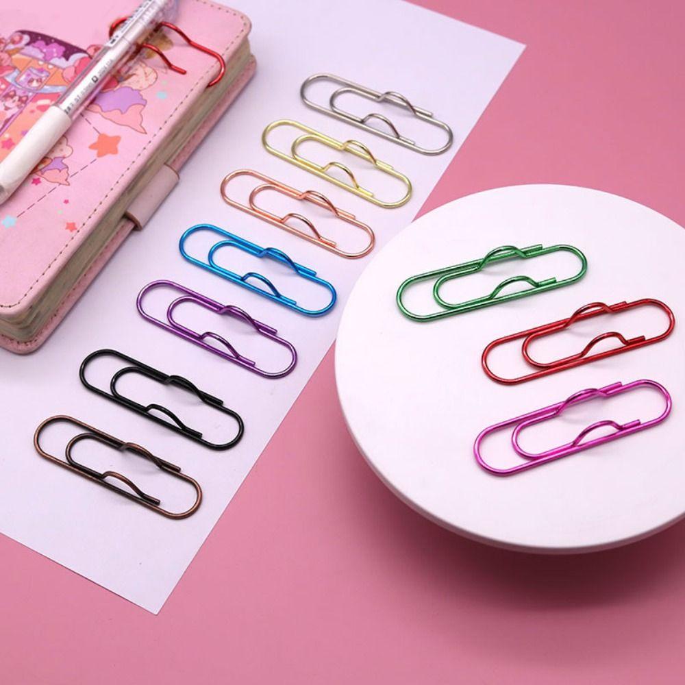 10pcs Colorful Paper Clips Document Clips Bookmarks Stationery Pen Holder  Metal