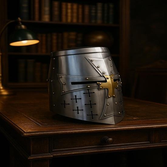 18 Gauge Steel Templar Helmet with Holy Cross Medieval Knight Helmet For Halloween Gift