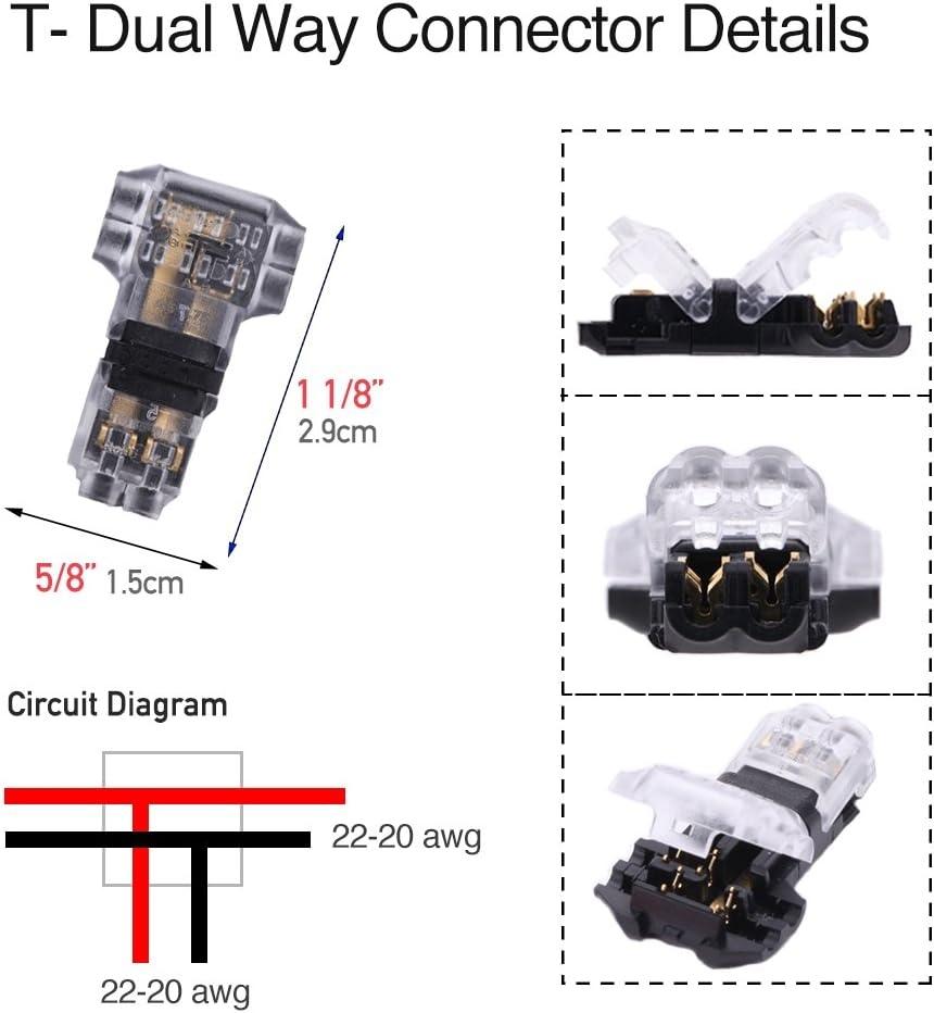 5pcs Low Voltage Wire Connectors T Tap Wire Connectors 2 Pins Wire Splice Connectors No Stripping 3 Way Wire  Fits 24-20 AWG