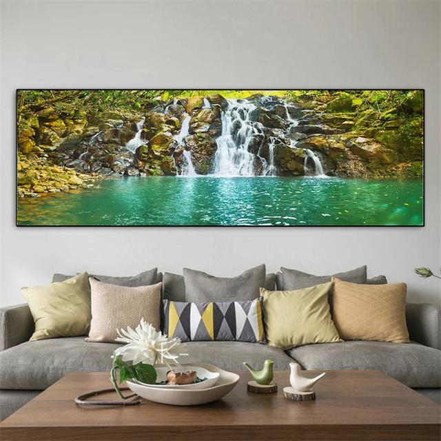 Krajina Přírodní Vodopád Obraz na plátně Zelený strom Jezerní list Plakáty a obrazy Nástěnný obraz Obývací pokoj Home Decor Bez rámu