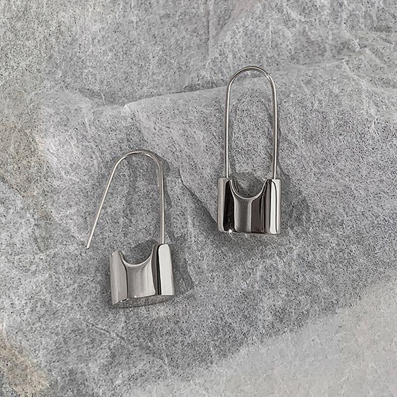Huitan Hip Hop Lock Earrings Metallic Style Piercing Cool Accessories for Women Daily Wear Stylish Earrings Dropshipping Jewelry