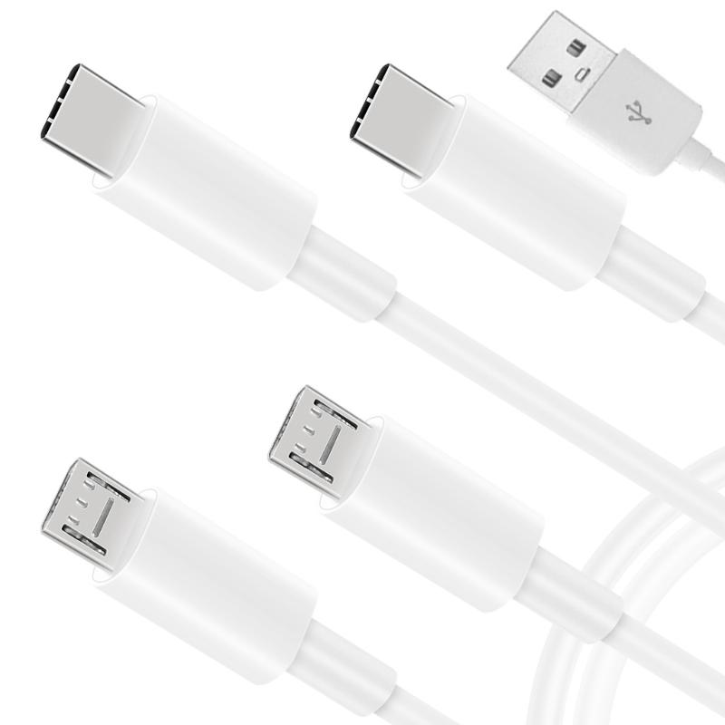 50cm 4-in-1 Charging Solution - USB to Double Type-C and Dual-micro USB Charging Cable Cord for Cell Phones Powerbanks
