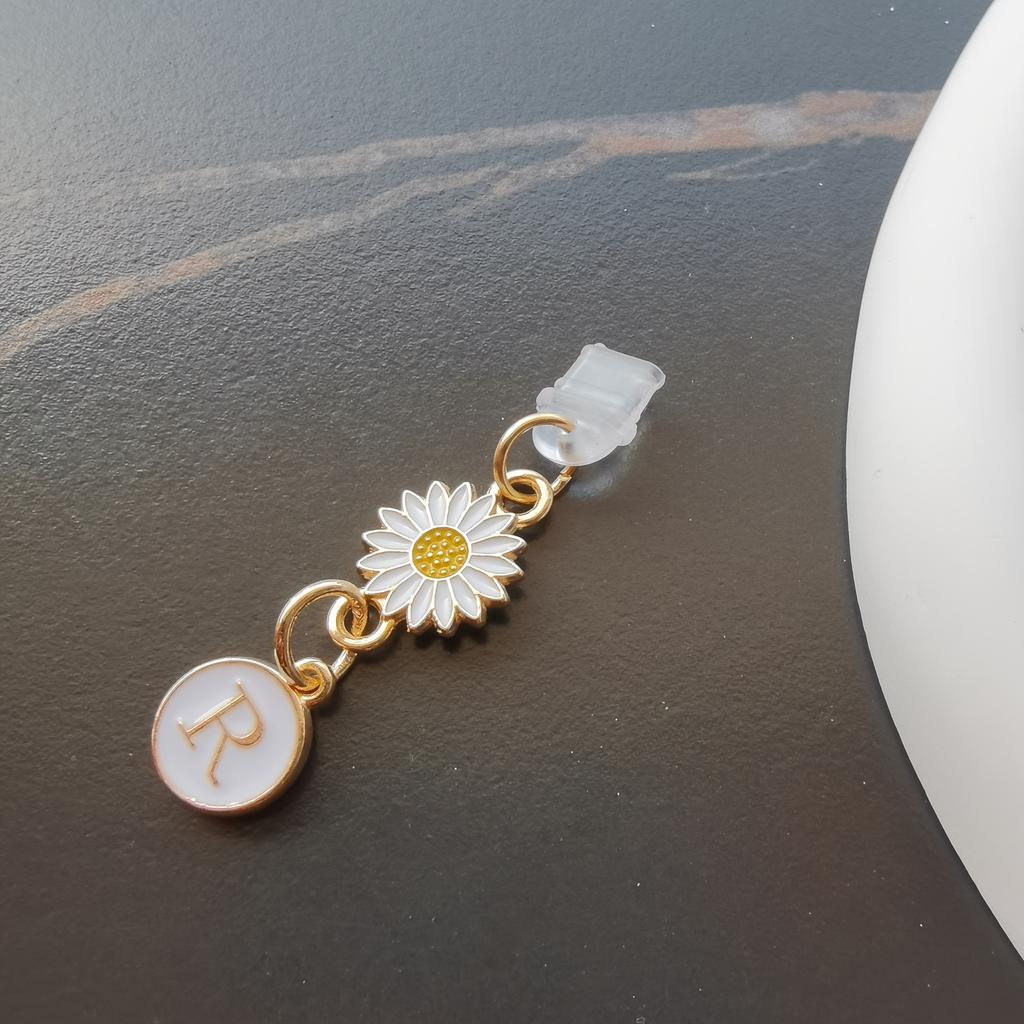 1 szt. Kreatywny stokrotka/słonecznik litera zatyczka przeciwkurzowa do telefonu komórkowego/europejskie i amerykańskie 26 wielkich liter A-Z zawieszka do telefonu komórkowego