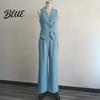 Women Two-piece Women's Summer 2 Piece Business Work Outfits Sleeveless Button Slim Fit Suit Down Vest And Wide Leg Pants Matching Set Clothing