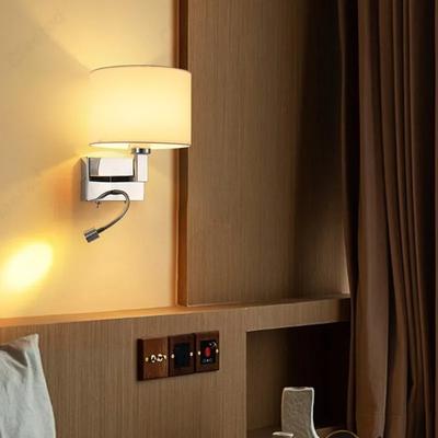E27 Minimalistische LED Stofflampenschirm Wandleuchte 360° Drehbarer Strahler Leselampe Schlafzimmer Nachttischlampe Innen Heimdekoration