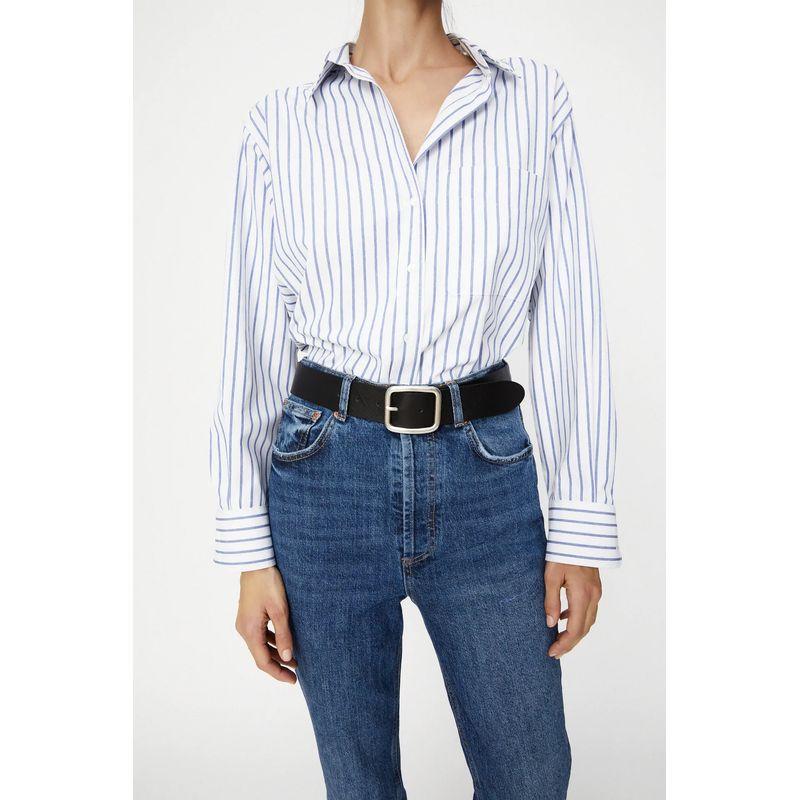 Za Fall and Winter White Base Shirt Tops Loose Long Sleeves Single Striped Style with Pockets Shirt Female 2173262 7727760