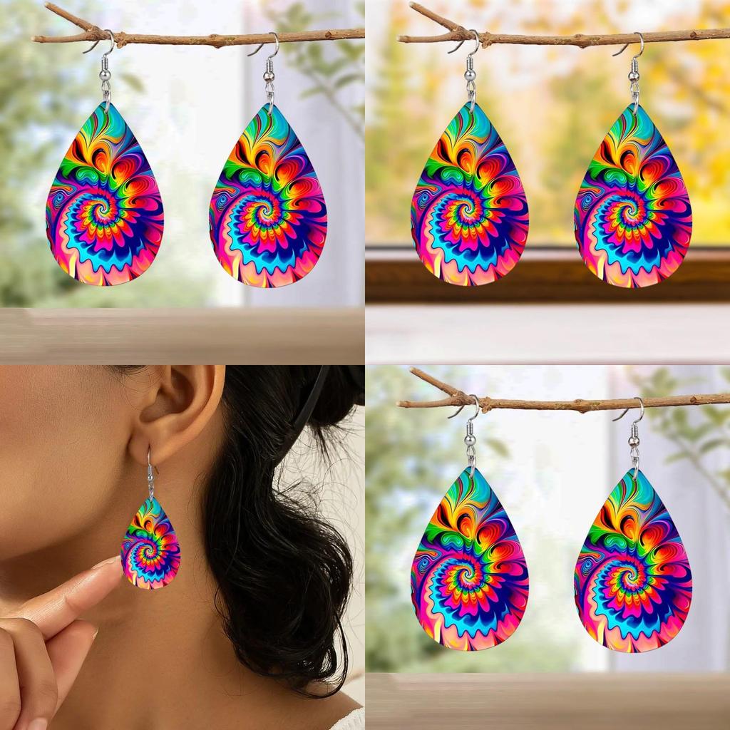 Fashion Colored Pattern Water Droplet Shaped Acrylic Earrings For Men And Women