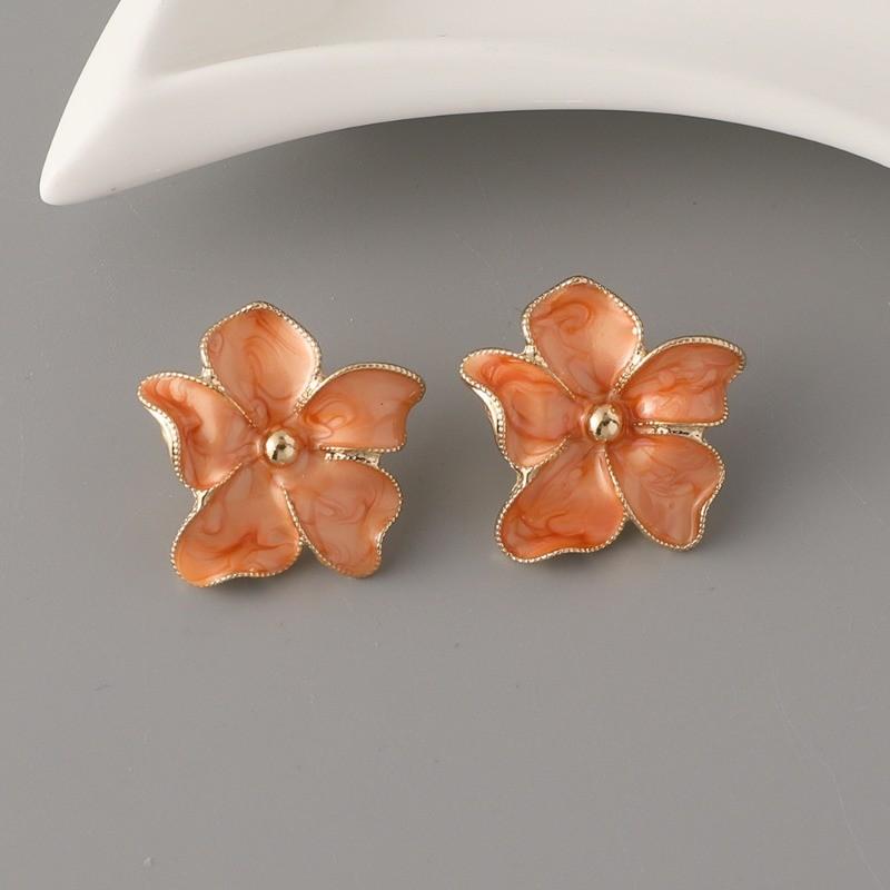 

Pinkdudu Vintage Drip Oil Flower Rose Zinc Alloy Earrings Simple Trendy Stud Earrings Women Jewelry PD2359 оранжевый