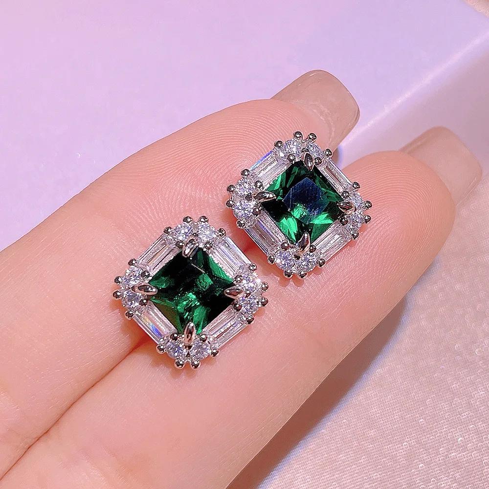 Sterling Silver Wedding Rings for Women Fashion Creative Design Green Emerald Stone France Vintage Party S Bride