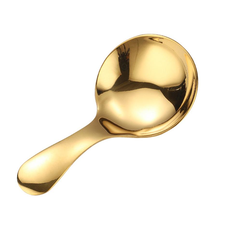 

Ложка из нержавеющей стали Портативная Круглая головка Гладкая Глянцевая Полированная Короткая ручка Соль Суп Чайная ложка Совок Столовые приборы Посуда золотой