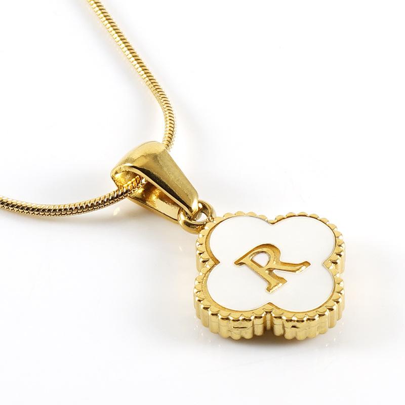 Simple 18K Four-leaf Clover Letter Necklace Female Snake Bone Chain Shell Letter Pendant Jewelry 2026