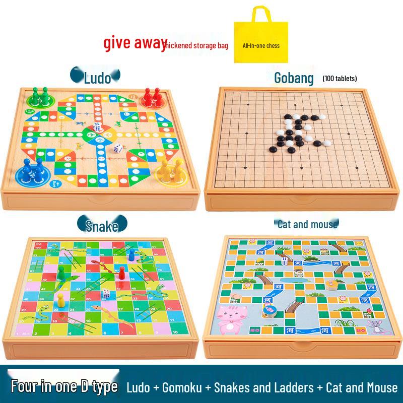 Multi-game Board Set: Ludo, Five-in-a-Row, Chinese Chess, Checkers, Animal Adventure, Kids' Chess