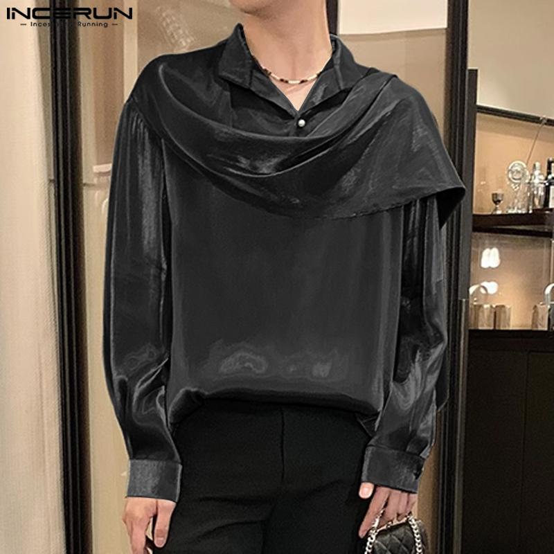 INCERUN Men Long Sleeve Shoulder Ribbon Glitter Loose Shirts Tops