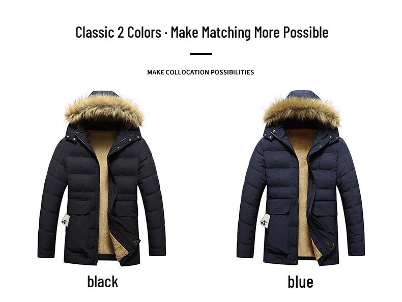 Men's Plus Size Hooded Winter Cotton Jacket - Casual and Versatile Dad Style Outerwear